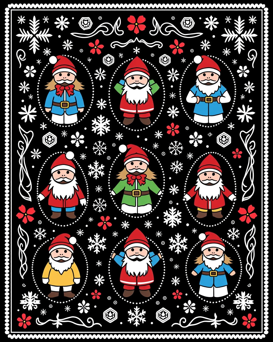 Festive Black Santa Claus Snowflakes Rug