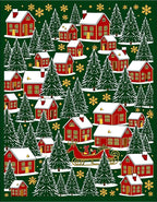 Red Village Snowy Christmas Trees Sleigh Rug