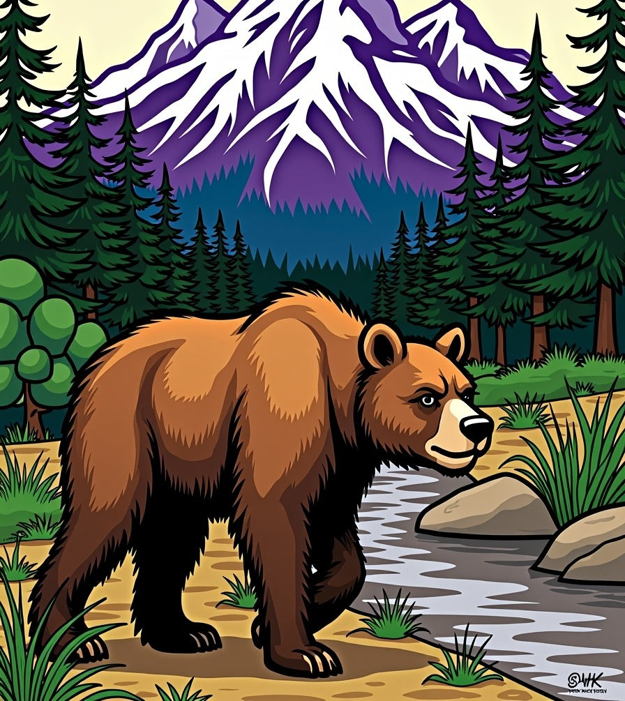 Brown Bear Mountain Forest Landscape Rug