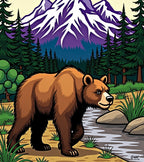 Brown Bear Mountain Forest Landscape Rug