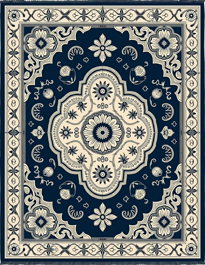Crimson Ivory Ornate Floral Tableau Rug