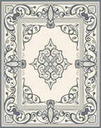 Vintage Cream Gray Floral Border Rug