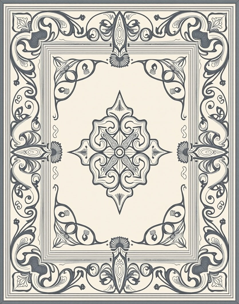Vintage Cream Gray Floral Border Rug