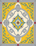 Yellow Blue Gray Floral Center Medallion Rug