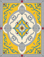Yellow Blue Gray Floral Center Medallion Rug