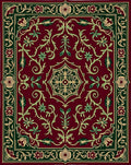Deep Red Botanical Scrollwork Border Rug