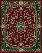 Deep Red Botanical Scrollwork Border Rug