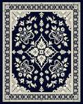 Navy Cream Damask Floral Medallion Rug