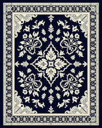 Navy Cream Damask Floral Medallion Rug