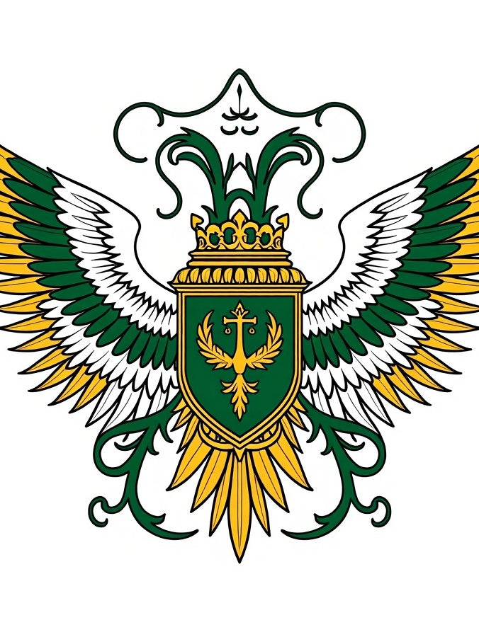 Ornate Green Gold Crested Emblem Rug