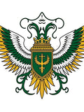 Ornate Green Gold Crested Emblem Rug