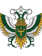 Ornate Green Gold Crested Emblem Rug