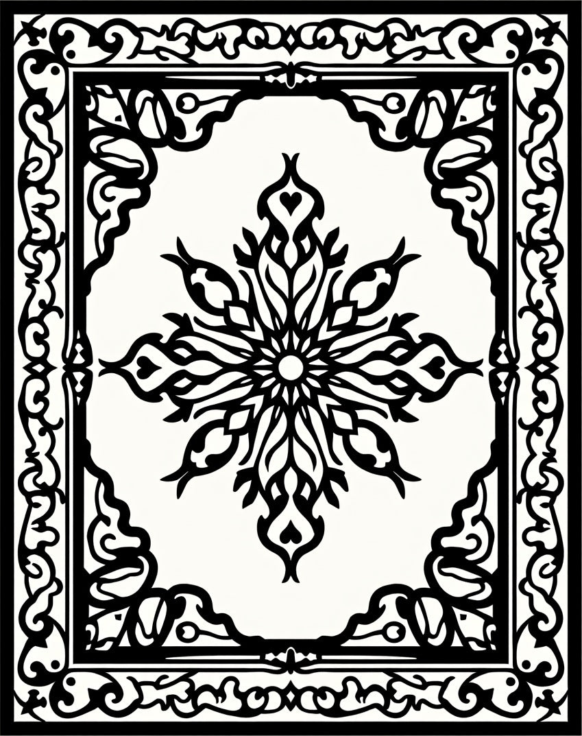 Classic Black White Medallion Frame Rug