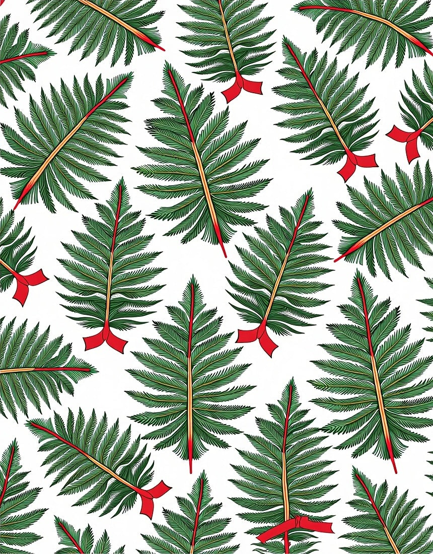 Green Pine Sprigs Red Ribbon All-Over Rug
