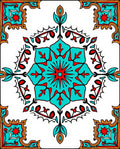 Turquoise Red Starburst Mandala Frame Rug