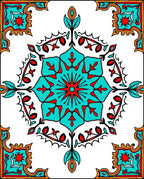 Turquoise Red Starburst Mandala Frame Rug
