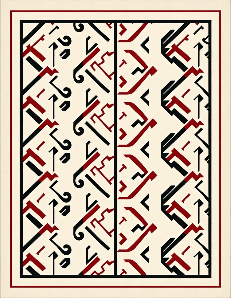 Art Deco Cream Black Red Geometric Rug