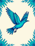 Vibrant Blue Bird Floral Accent Rug