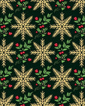 Golden Snowflakes With Red Berry Accents Rug
