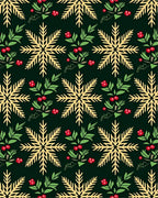 Golden Snowflakes With Red Berry Accents Rug