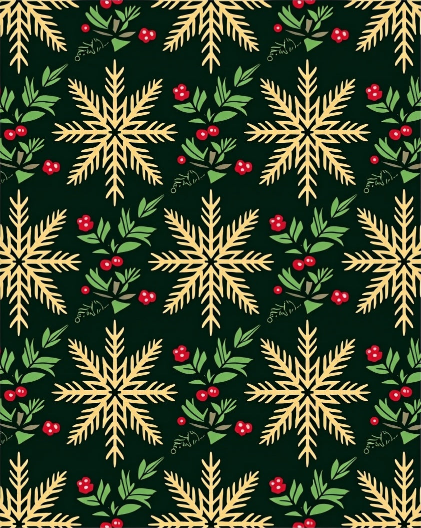 Golden Snowflakes With Red Berry Accents Rug