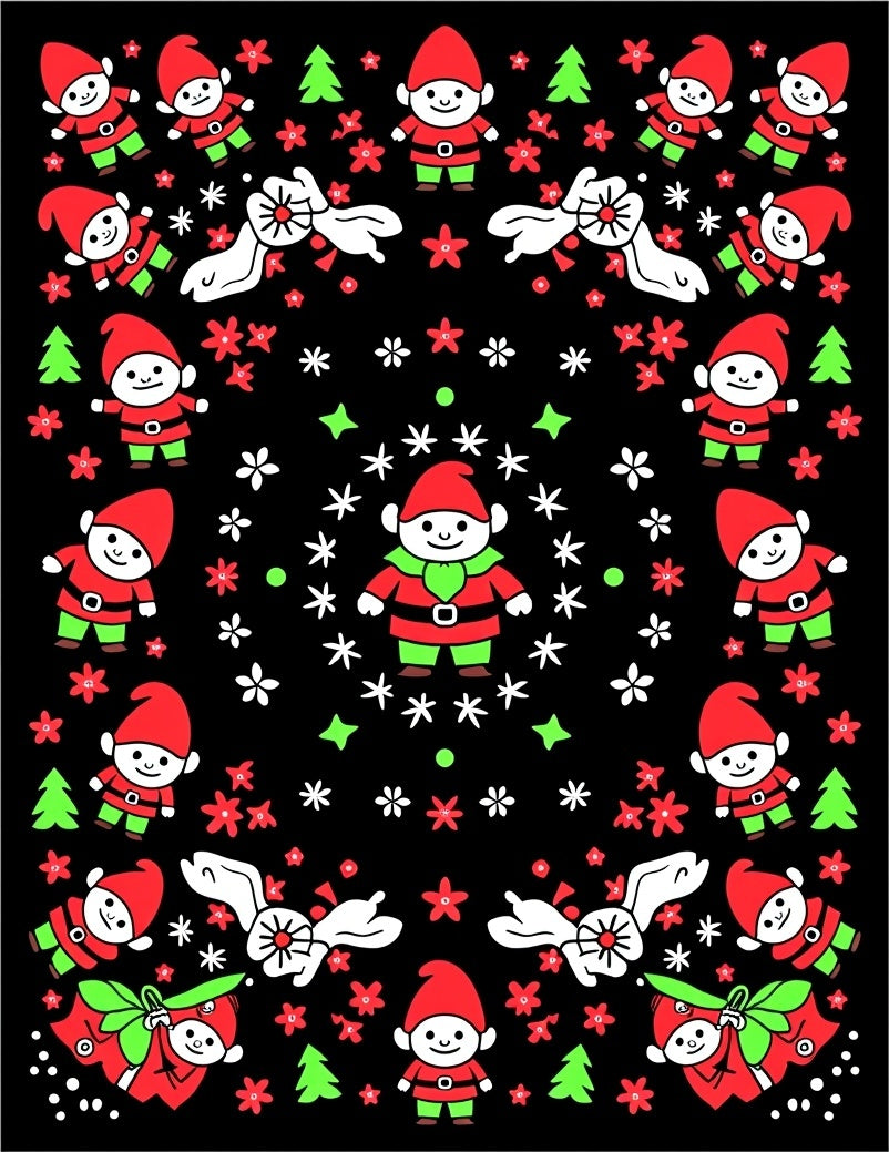 Whimsical Elf Christmas Black Floral Rug
