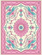 Pink Teal Cream Floral Medallion Swirl Rug
