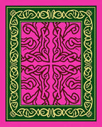 Vibrant Pink Gilded Scrollwork Border Rug
