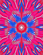 Vibrant Pink Blue Sunburst Radial Rug