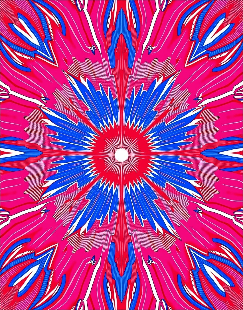 Vibrant Pink Blue Sunburst Radial Rug