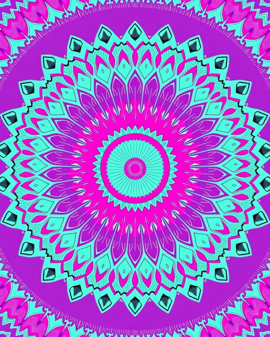 Vibrant Purple Teal Mandala Bloom Rug