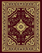 Rich Crimson Golden Floral Border Rug