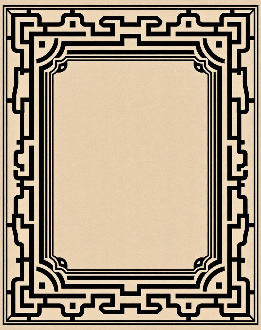 Classic Black Geometric Border Frame Rug