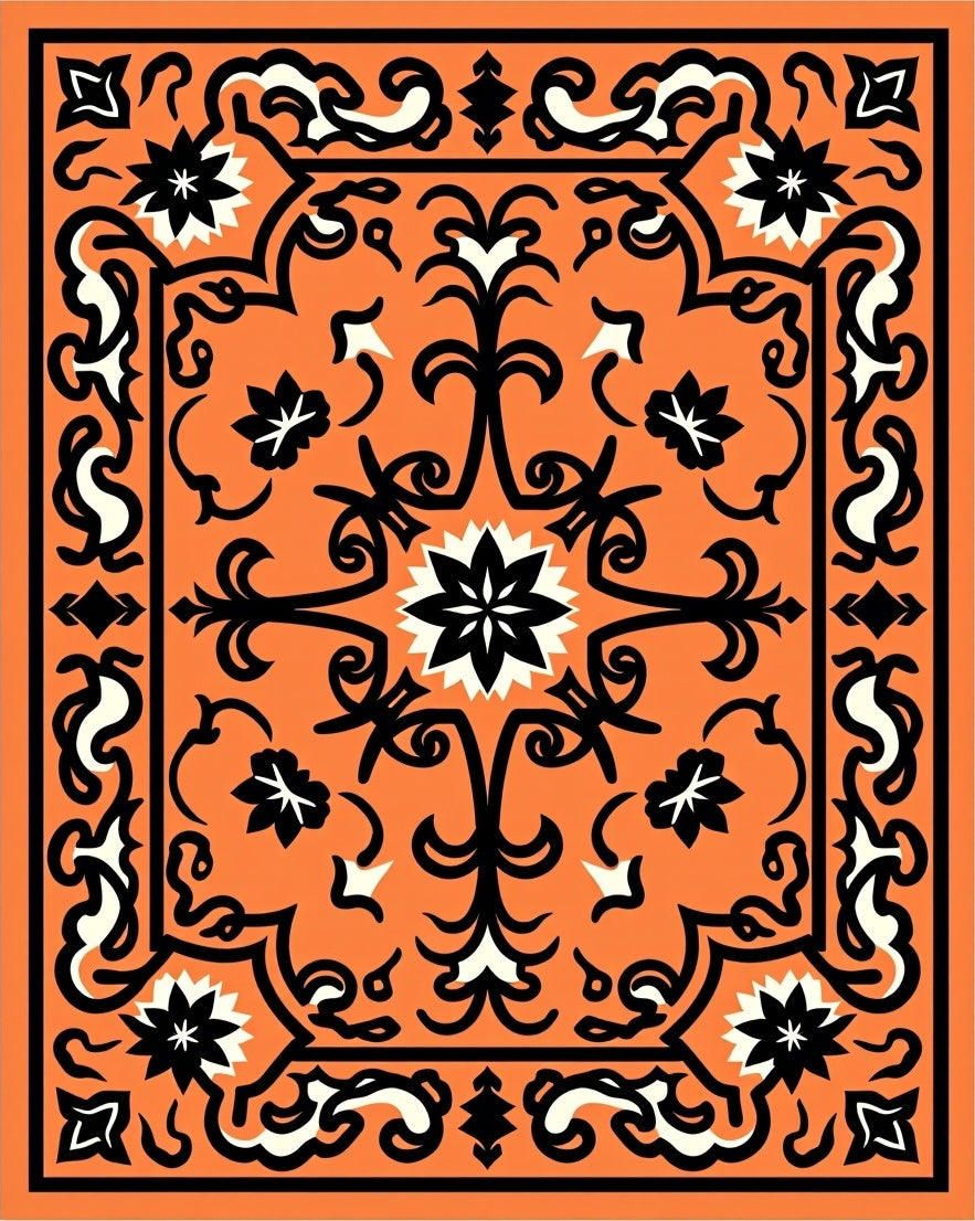 Bold Orange Floral Medallion Rug