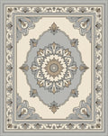Elegant Silver Cream Floral Medallion Rug