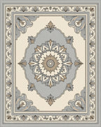 Elegant Silver Cream Floral Medallion Rug
