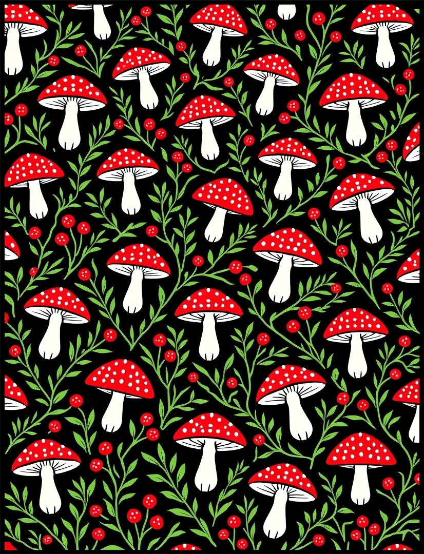 Enchanted Forest Red Mushroom Swirl Rug