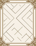 Ornate Beige Geometric Lines Border Rug