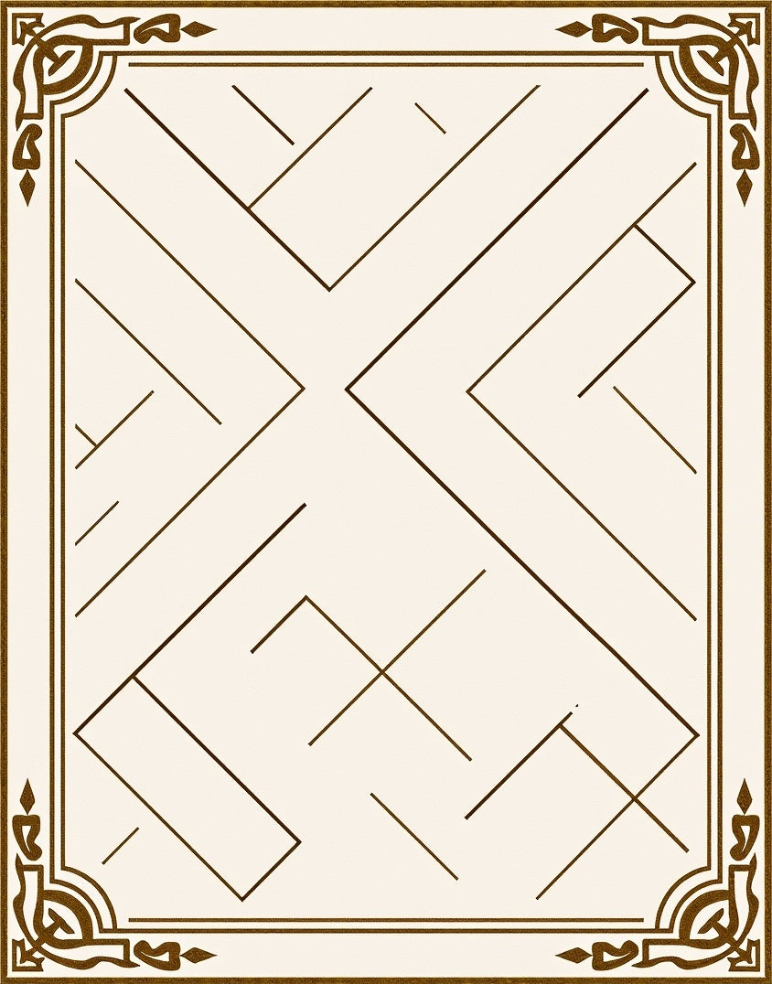 Ornate Beige Geometric Lines Border Rug