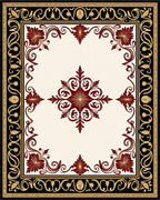 Crimson Floral Black Gold Border Rug