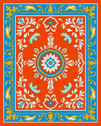 Vibrant Orange Floral Medallion Border Rug