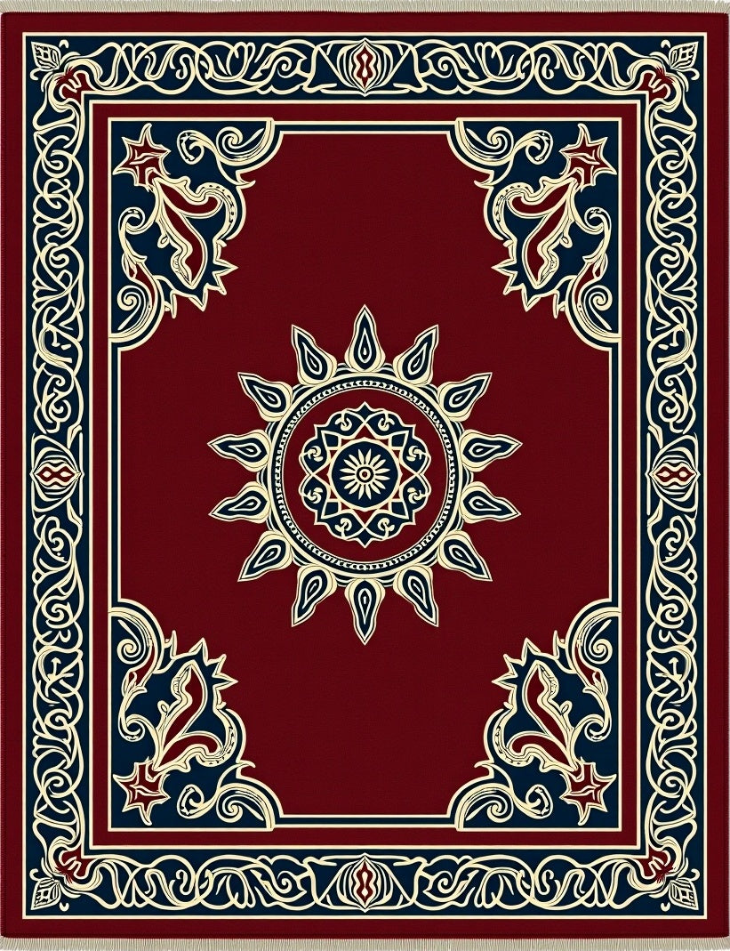 Crimson Starburst Medallion Border Rug