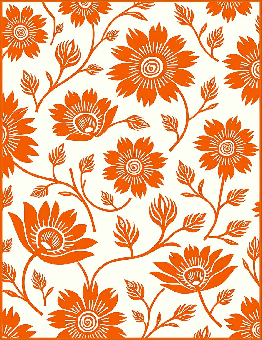 Vibrant Orange Floral Vine Rug