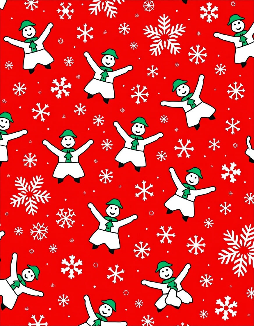 Red Festive Snowman Snowflake Arrangement Rug