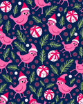 Pink Birds Christmas Festive Scene Rug