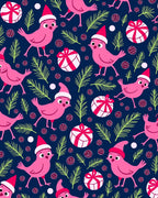 Pink Birds Christmas Festive Scene Rug