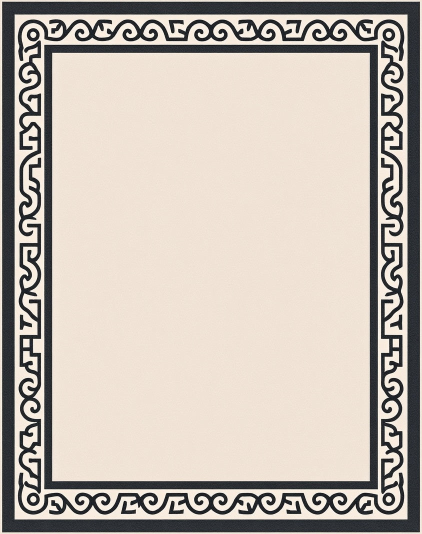 Black Geometric Border Cream Field Rug
