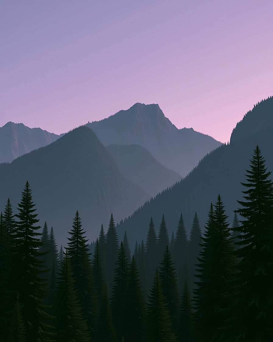 Misty Mountain Pine Forest Sunset Rug