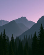 Misty Mountain Pine Forest Sunset Rug
