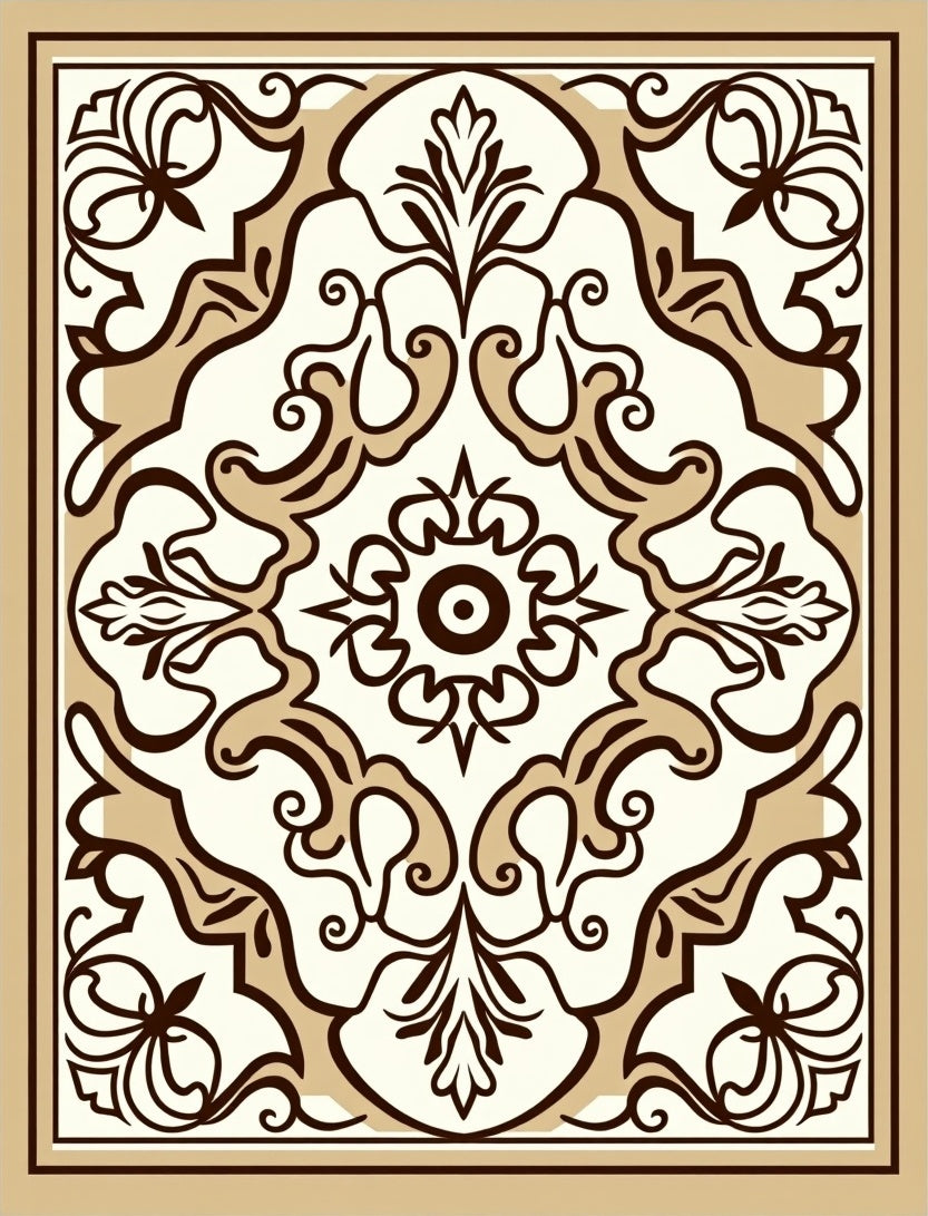Cream Brown Ornamental Floral Medallion Rug